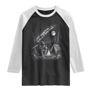 Bigfoot Camping Under Meteor Showers Raglan Shirt Stargazer Gift TS12 Black White Print Your Wear