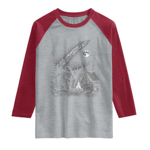 Bigfoot Camping Under Meteor Showers Raglan Shirt Stargazer Gift TS12 Heather Gray Heather Red Print Your Wear