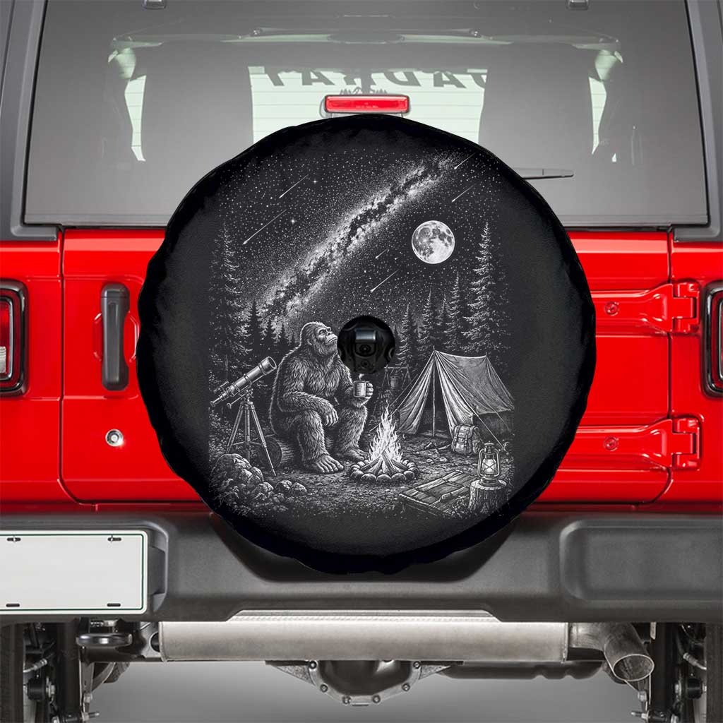 Bigfoot Camping Under Meteor Showers Spare Tire Cover Stargazer Gift TS12 Black Print Your Wear