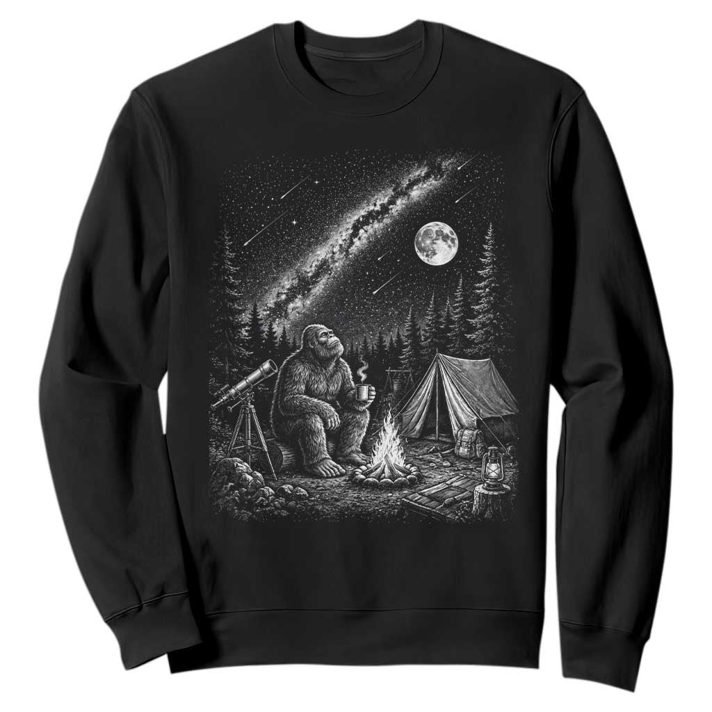 Bigfoot Camping Under Meteor Showers Sweatshirt Stargazer Gift TS12 Black Print Your Wear