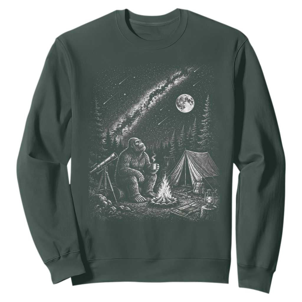 Bigfoot Camping Under Meteor Showers Sweatshirt Stargazer Gift TS12 Dark Forest Green Print Your Wear