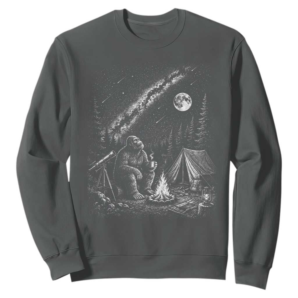 Bigfoot Camping Under Meteor Showers Sweatshirt Stargazer Gift TS12 Dark Heather Print Your Wear