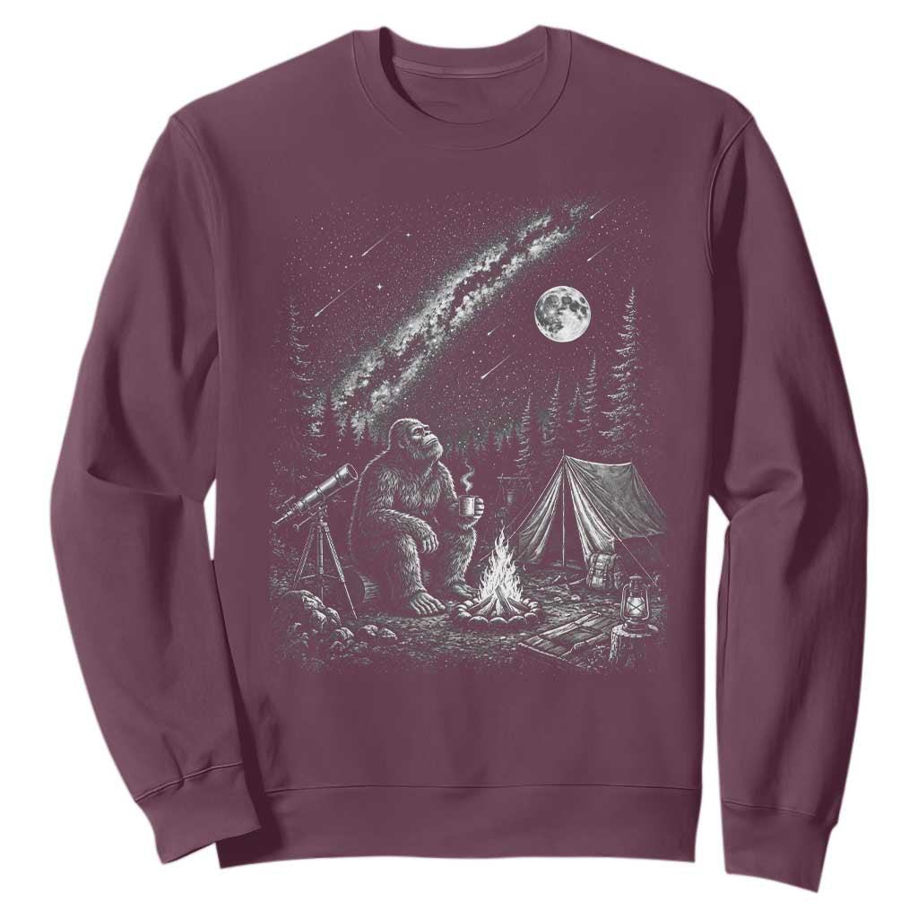 Bigfoot Camping Under Meteor Showers Sweatshirt Stargazer Gift TS12 Maroon Print Your Wear
