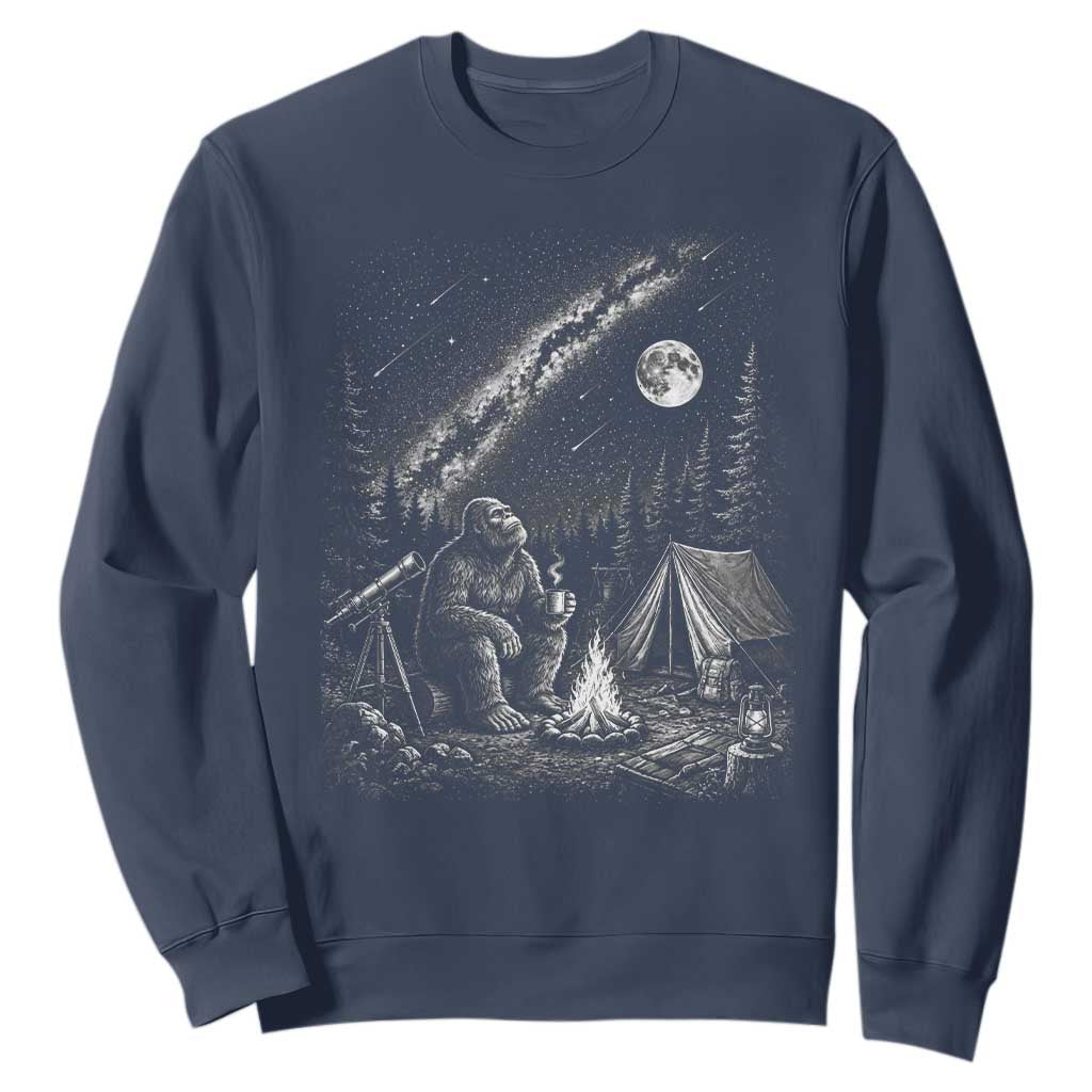Bigfoot Camping Under Meteor Showers Sweatshirt Stargazer Gift TS12 Navy Print Your Wear