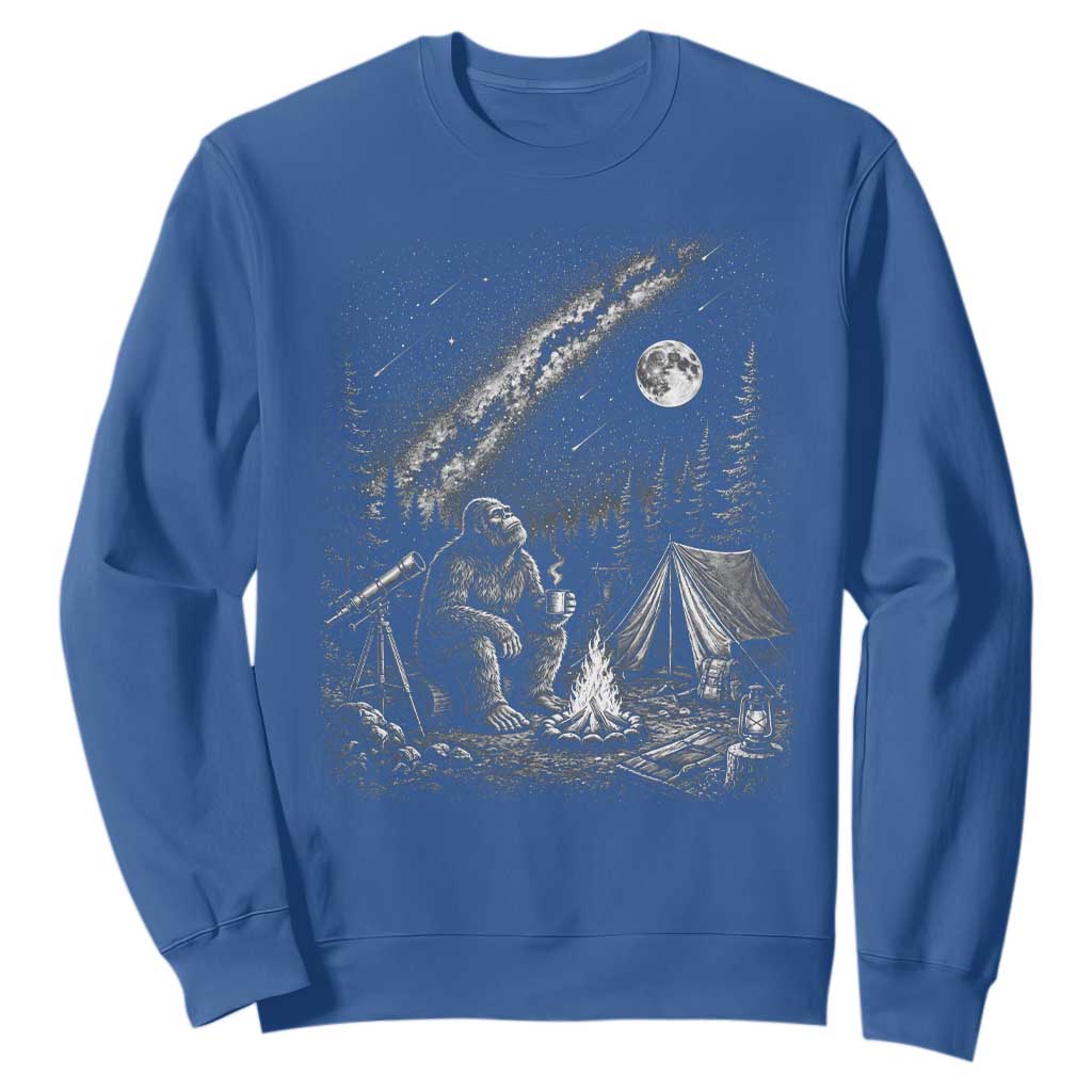 Bigfoot Camping Under Meteor Showers Sweatshirt Stargazer Gift TS12 Royal Blue Print Your Wear