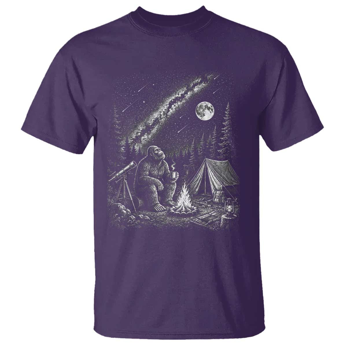 Bigfoot Camping Under Meteor Showers T Shirt Stargazer Gift TS12 Purple Print Your Wear