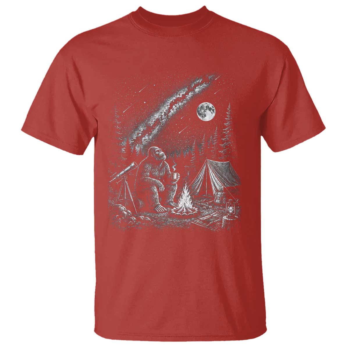 Bigfoot Camping Under Meteor Showers T Shirt Stargazer Gift TS12 Red Print Your Wear