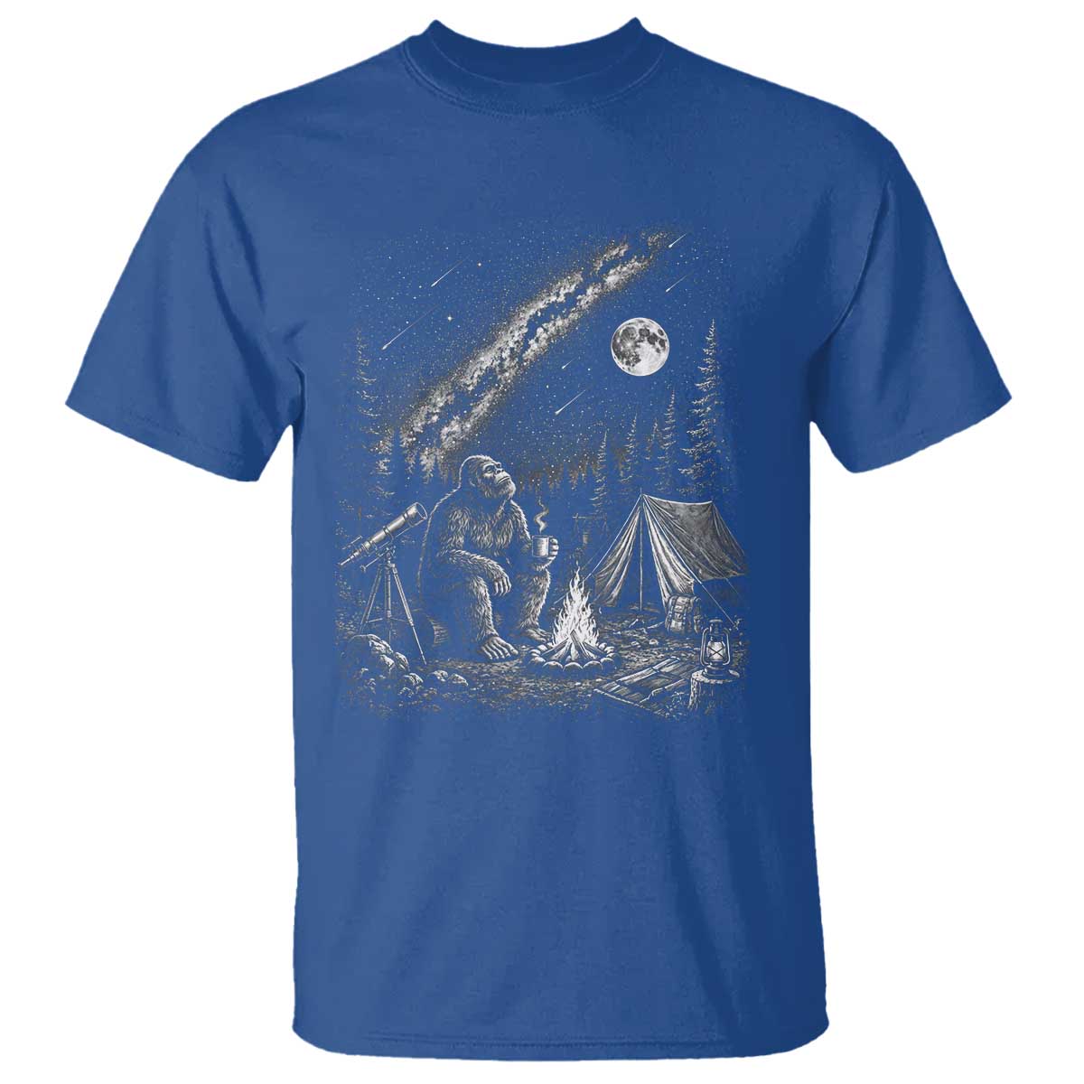 Bigfoot Camping Under Meteor Showers T Shirt Stargazer Gift TS12 Royal Blue Print Your Wear