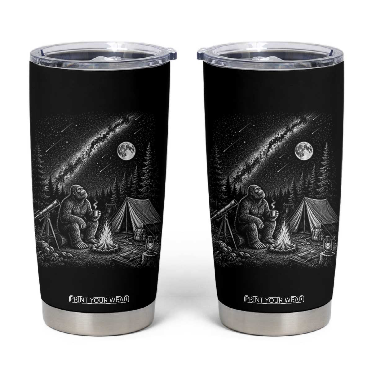 Bigfoot Camping Under Meteor Showers Tumbler Cup Stargazer Gift TS12 Black Print Your Wear