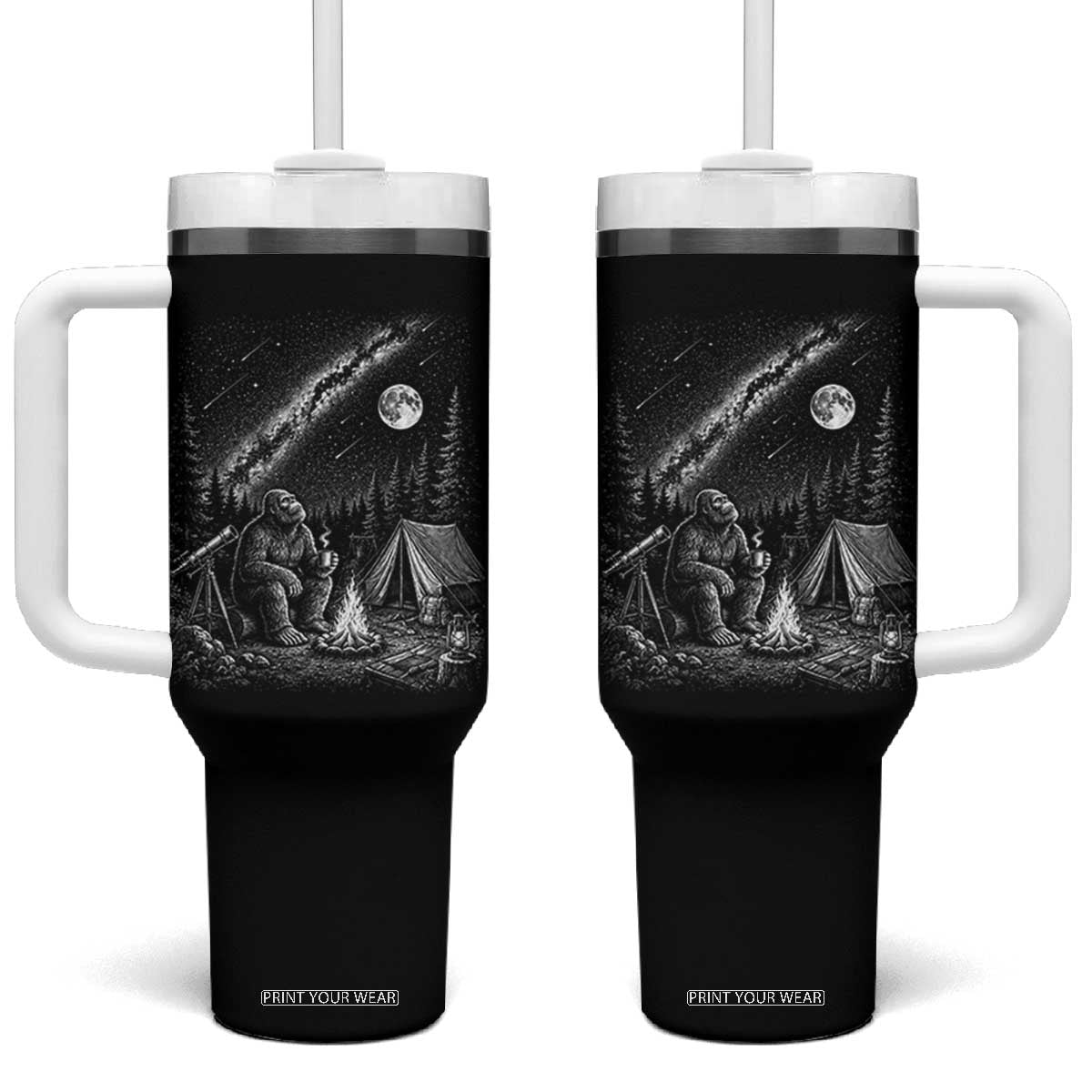 Bigfoot Camping Under Meteor Showers Tumbler With Handle Stargazer Gift TS12 One Size: 40 oz Black Print Your Wear