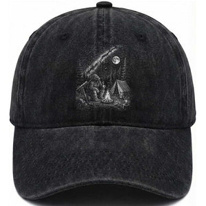 Bigfoot Camping Under Meteor Showers Washed Cotton Baseball Cap Stargazer Gift TS12 Print Your Wear