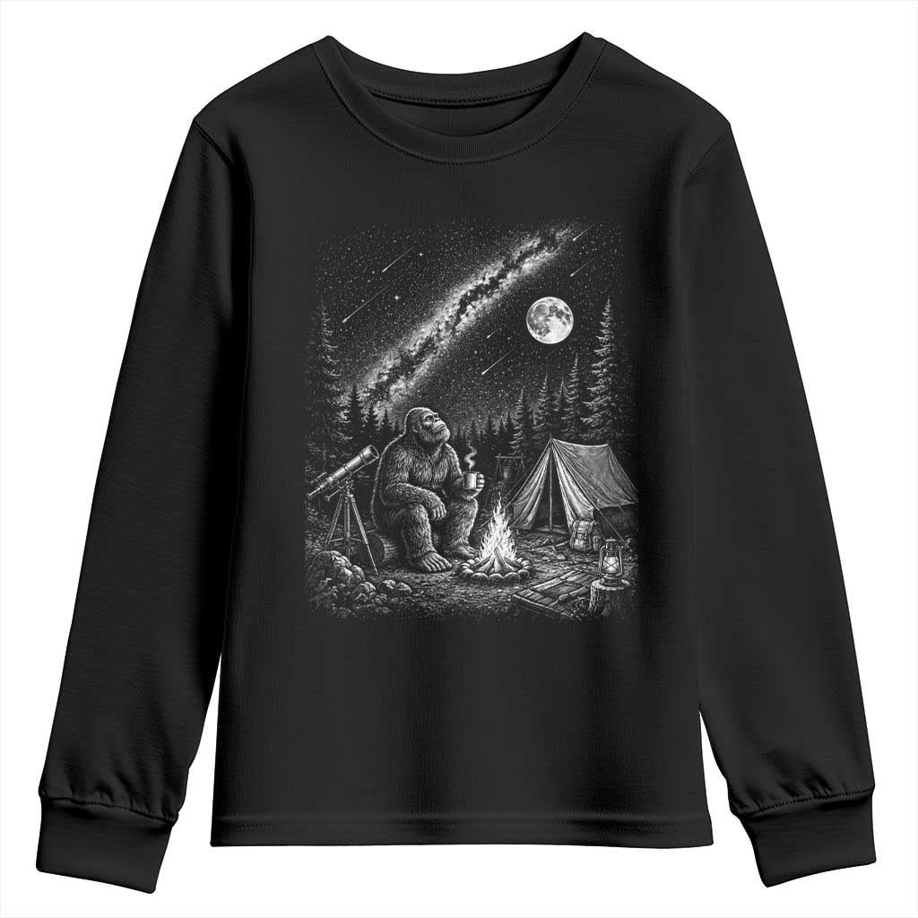 Bigfoot Camping Under Meteor Showers Youth Sweatshirt Stargazer Gift TS12 Black Print Your Wear
