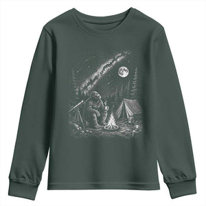 Bigfoot Camping Under Meteor Showers Youth Sweatshirt Stargazer Gift TS12 Dark Forest Green Print Your Wear