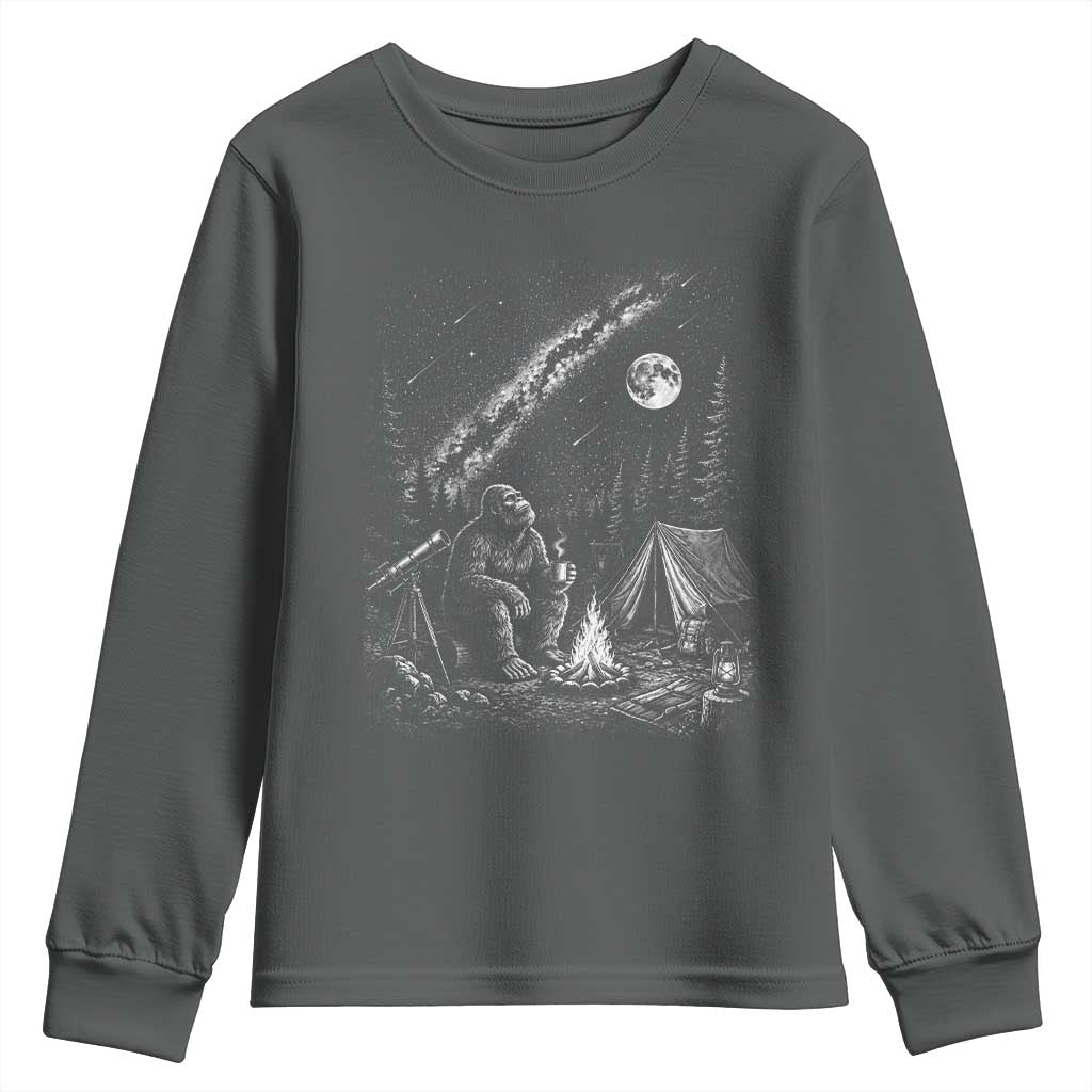 Bigfoot Camping Under Meteor Showers Youth Sweatshirt Stargazer Gift TS12 Dark Heather Print Your Wear