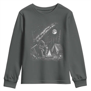 Bigfoot Camping Under Meteor Showers Youth Sweatshirt Stargazer Gift TS12 Dark Heather Print Your Wear