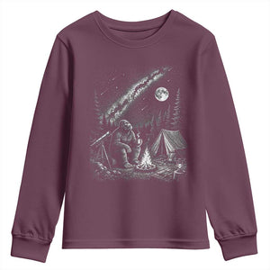 Bigfoot Camping Under Meteor Showers Youth Sweatshirt Stargazer Gift TS12 Maroon Print Your Wear