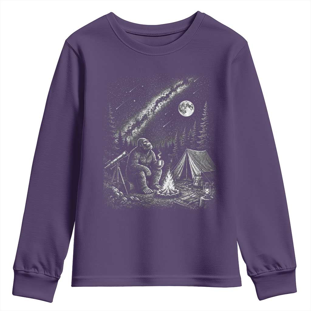 Bigfoot Camping Under Meteor Showers Youth Sweatshirt Stargazer Gift TS12 Purple Print Your Wear