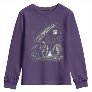 Bigfoot Camping Under Meteor Showers Youth Sweatshirt Stargazer Gift TS12 Purple Print Your Wear