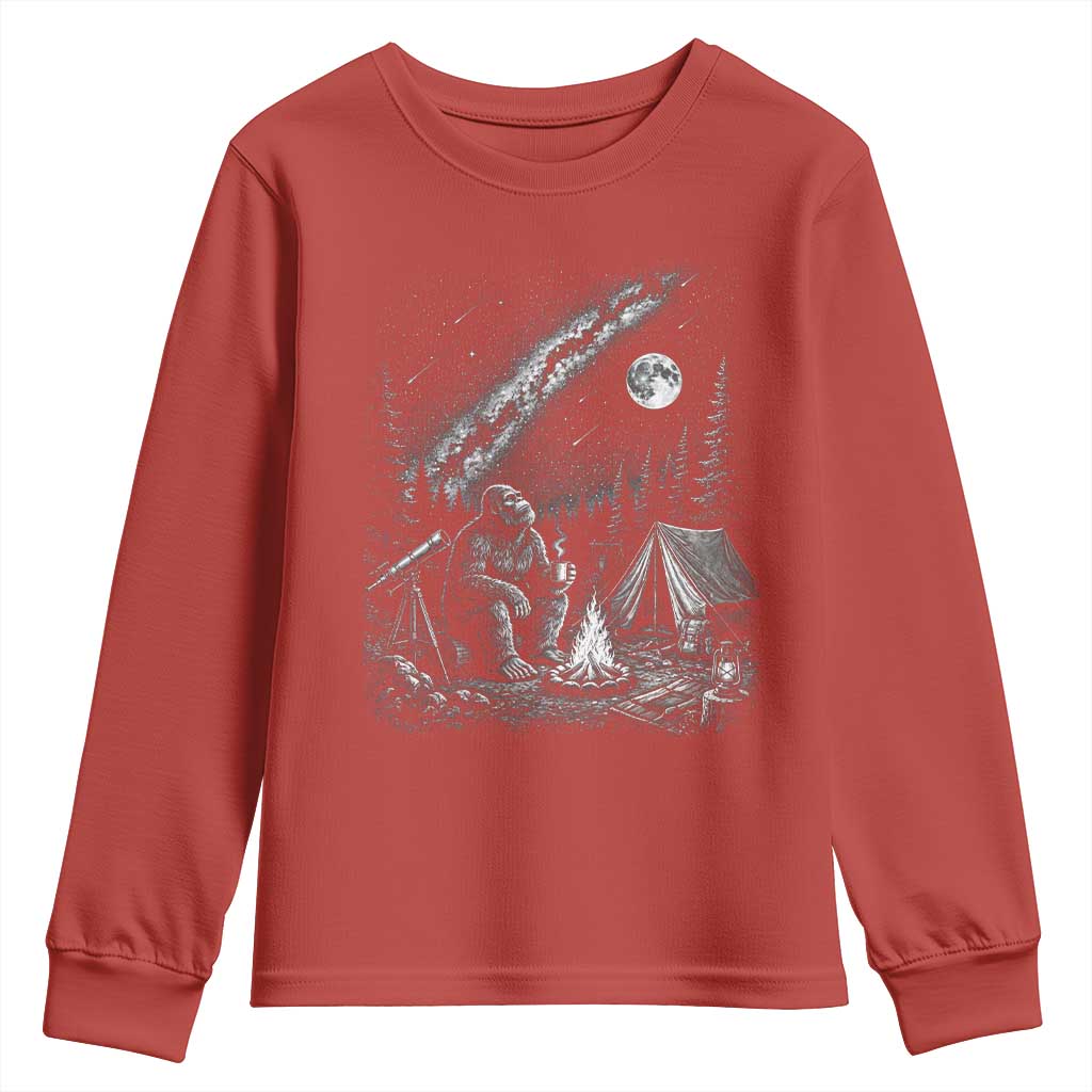 Bigfoot Camping Under Meteor Showers Youth Sweatshirt Stargazer Gift TS12 Red Print Your Wear