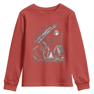 Bigfoot Camping Under Meteor Showers Youth Sweatshirt Stargazer Gift TS12 Red Print Your Wear