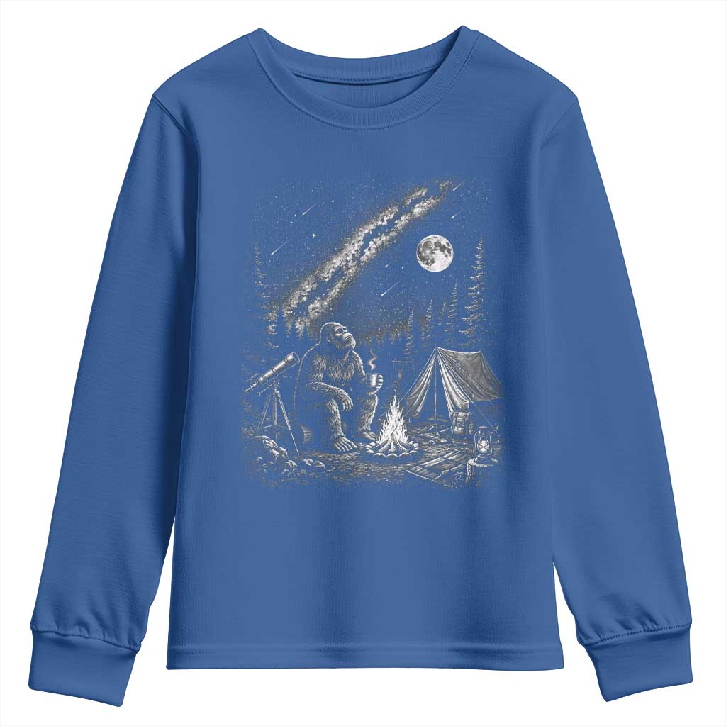 Bigfoot Camping Under Meteor Showers Youth Sweatshirt Stargazer Gift TS12 Royal Blue Print Your Wear
