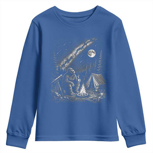 Bigfoot Camping Under Meteor Showers Youth Sweatshirt Stargazer Gift TS12 Royal Blue Print Your Wear