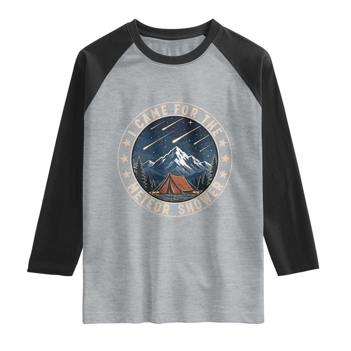 I Came For The Meteor Shower Raglan Shirt Funny Astronomy Camping TS12 Heather Gray Black Print Your Wear