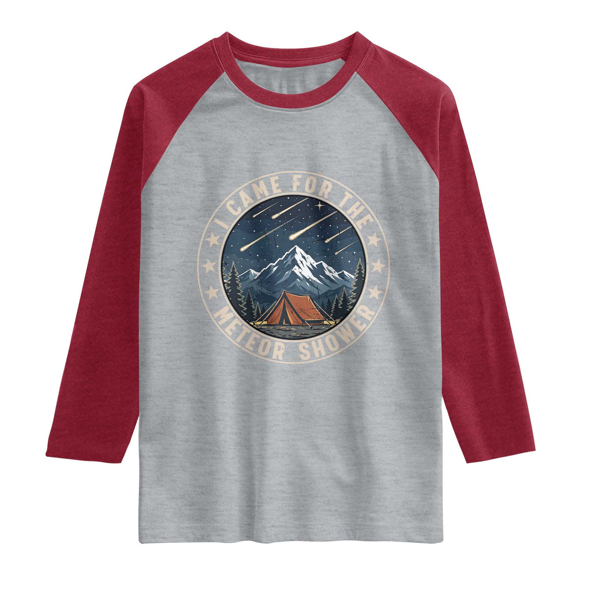 I Came For The Meteor Shower Raglan Shirt Funny Astronomy Camping TS12 Heather Gray Heather Red Print Your Wear