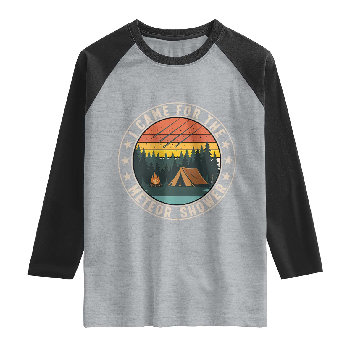 I Came For The Meteor Shower Raglan Shirt Stargazer Camping Gift TS12 Heather Gray Black Print Your Wear