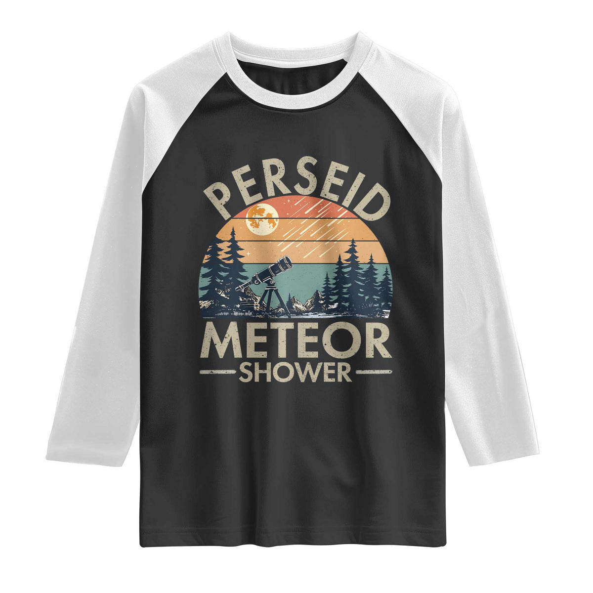 Perseid Meteor Shower Raglan Shirt Vintage Astronomy Lover TS12 Black White Print Your Wear