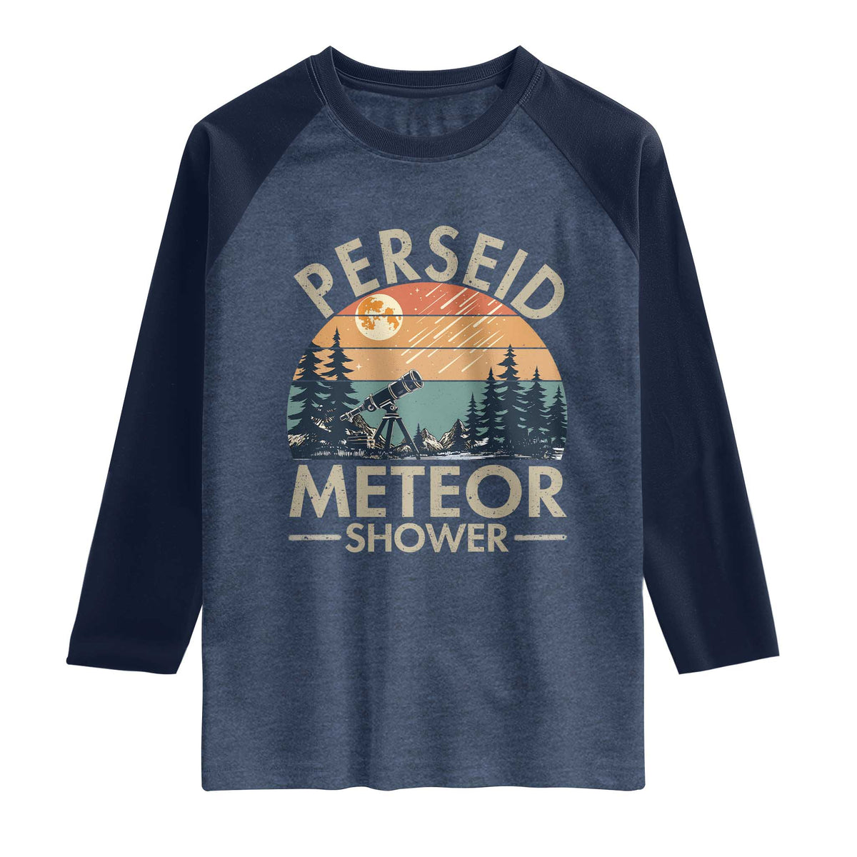 Perseid Meteor Shower Raglan Shirt Vintage Astronomy Lover TS12 Heather Denim Navy Print Your Wear