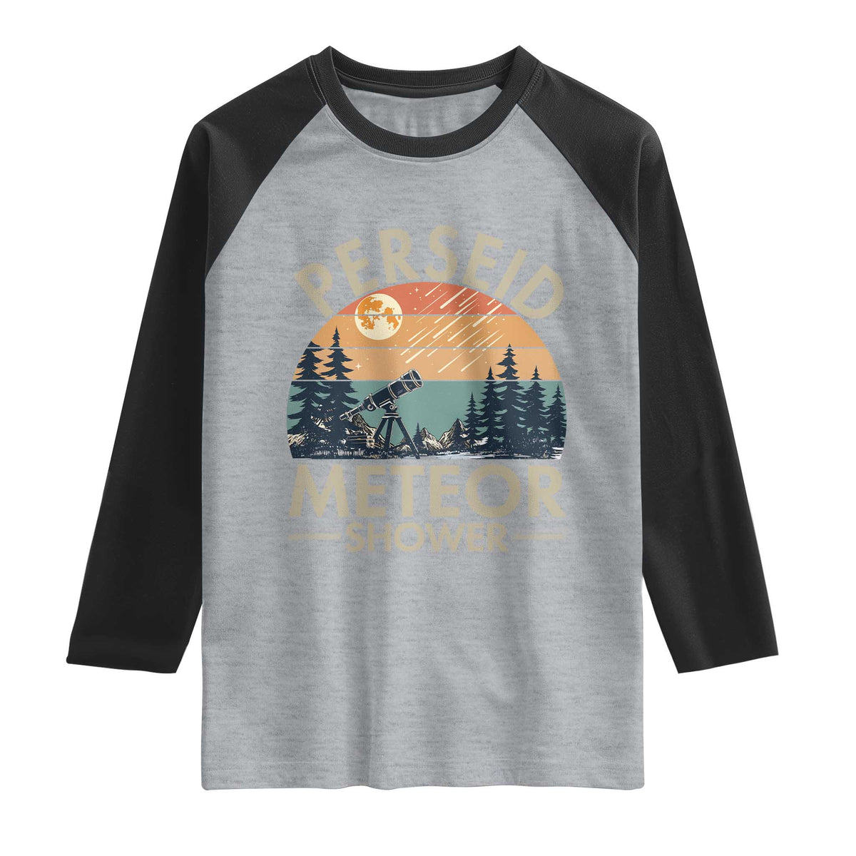 Perseid Meteor Shower Raglan Shirt Vintage Astronomy Lover TS12 Heather Gray Black Print Your Wear