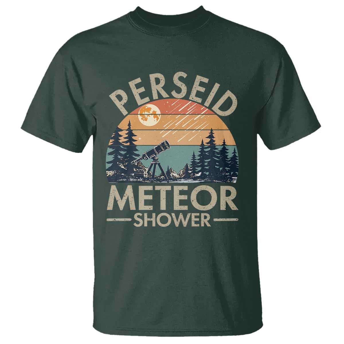 Perseid Meteor Shower T Shirt Vintage Astronomy Lover TS12 Dark Forest Green Print Your Wear