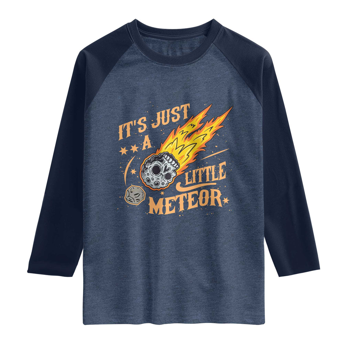 Funny Skull Meteorite Raglan Shirt Just A Little Meteor TS12 Heather Denim Navy Print Your Wear