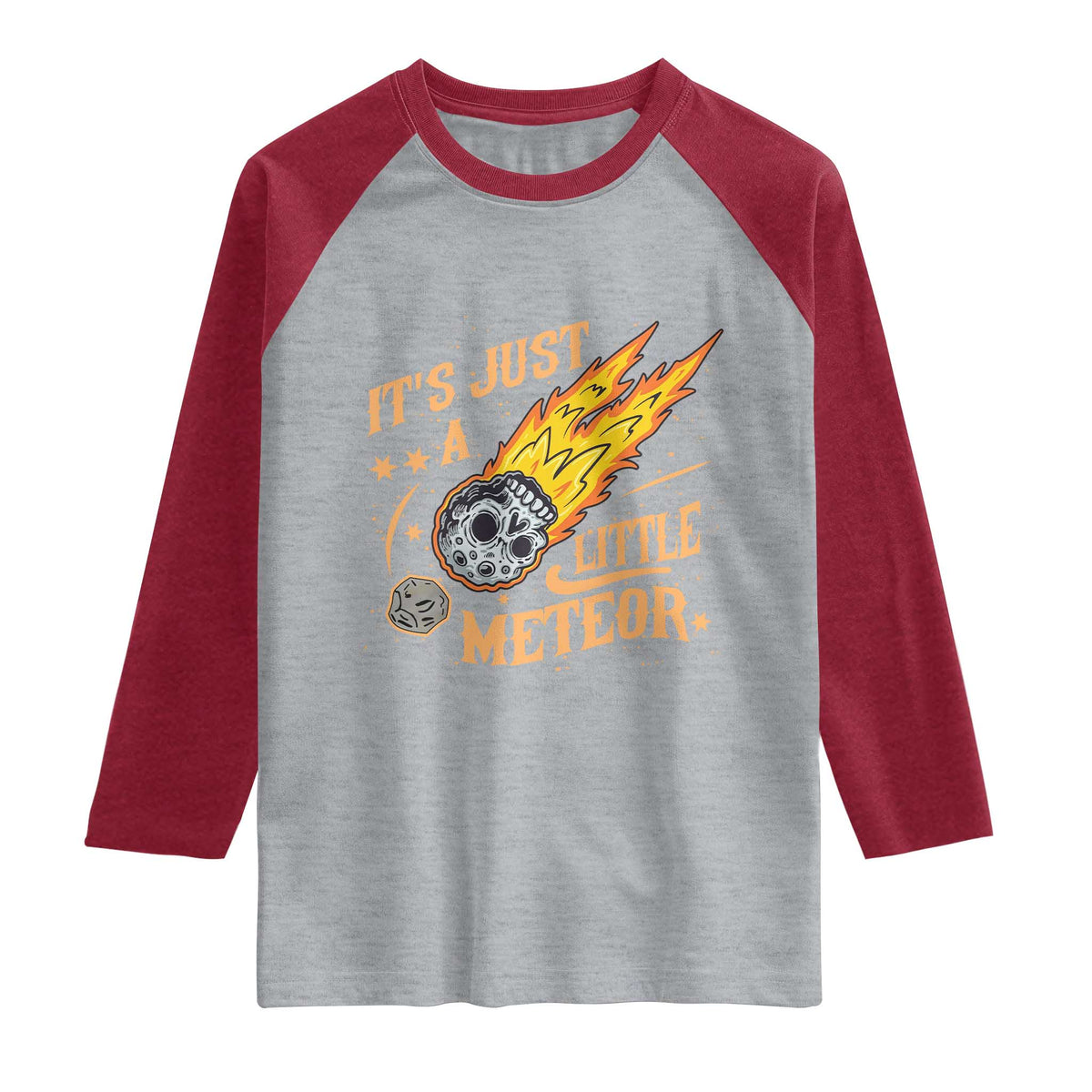 Funny Skull Meteorite Raglan Shirt Just A Little Meteor TS12 Heather Gray Heather Red Print Your Wear