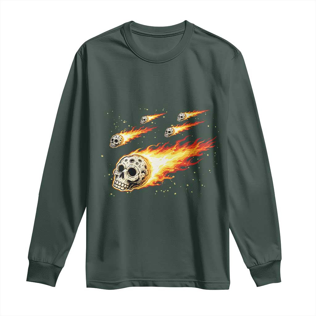 Skull Meteorite Long Sleeve Shirt Deep Space Asteroid Meteor Shower TS12 Dark Forest Green Print Your Wear