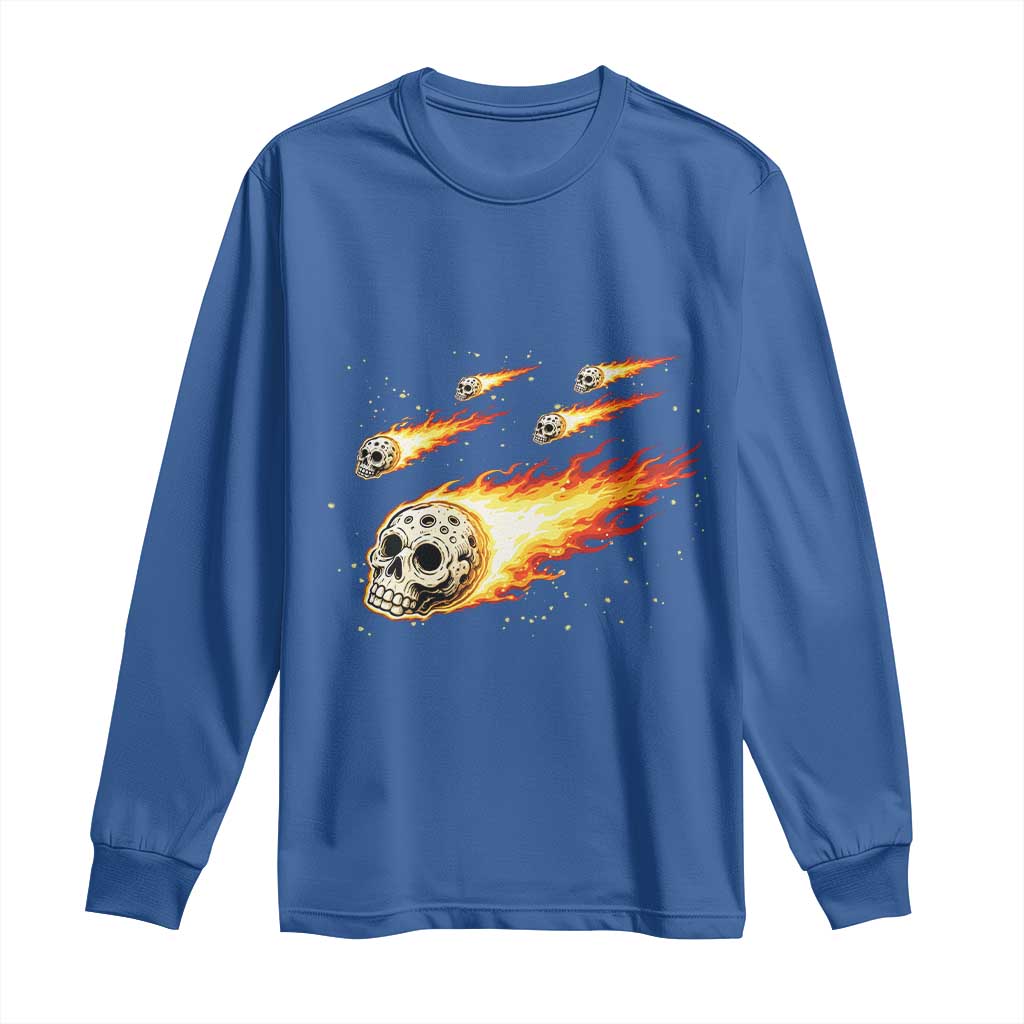 Skull Meteorite Long Sleeve Shirt Deep Space Asteroid Meteor Shower TS12 Royal Blue Print Your Wear