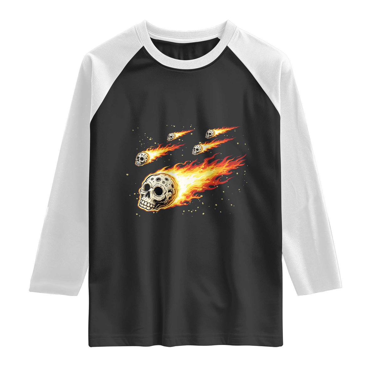 Skull Meteorite Raglan Shirt Deep Space Asteroid Meteor Shower TS12 Black White Print Your Wear