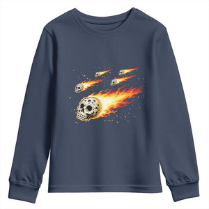 Skull Meteorite Youth Sweatshirt Deep Space Asteroid Meteor Shower TS12 Navy Print Your Wear