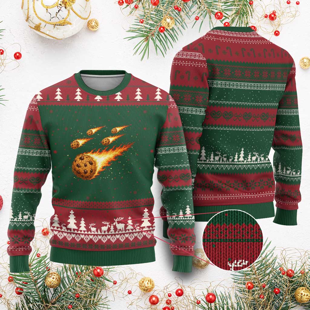 Cookie Meteor Shower Ugly Christmas Sweater Funny Space Dessert TS12 Red Green Print Your Wear