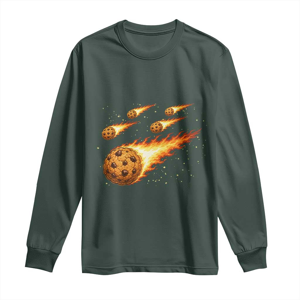 Cookie Meteor Shower Long Sleeve Shirt Funny Space Dessert TS12 Dark Forest Green Print Your Wear