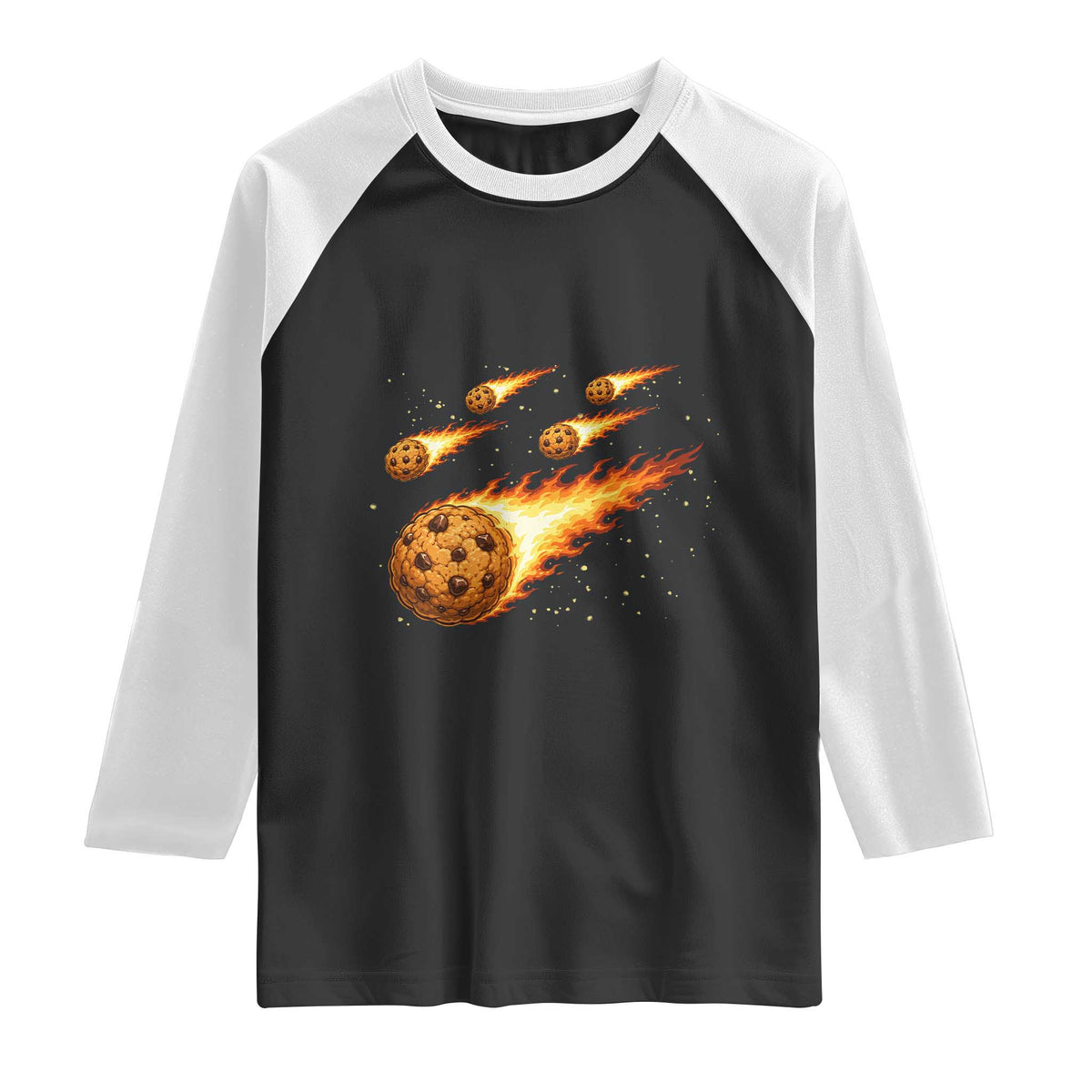 Cookie Meteor Shower Raglan Shirt Funny Space Dessert TS12 Black White Print Your Wear