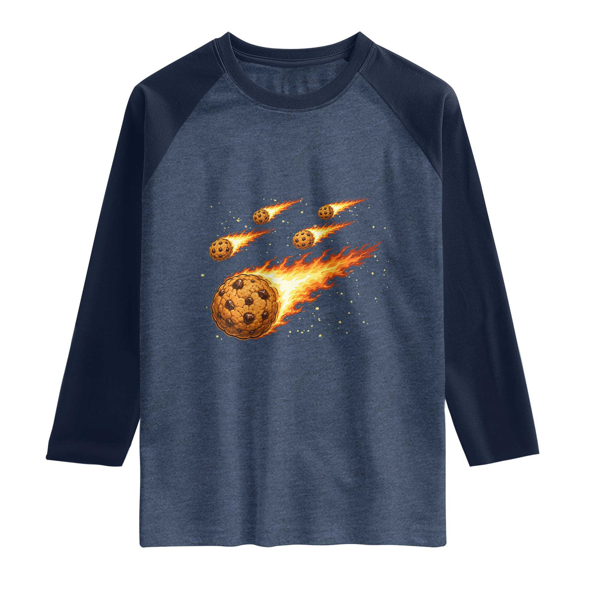Cookie Meteor Shower Raglan Shirt Funny Space Dessert TS12 Heather Denim Navy Print Your Wear
