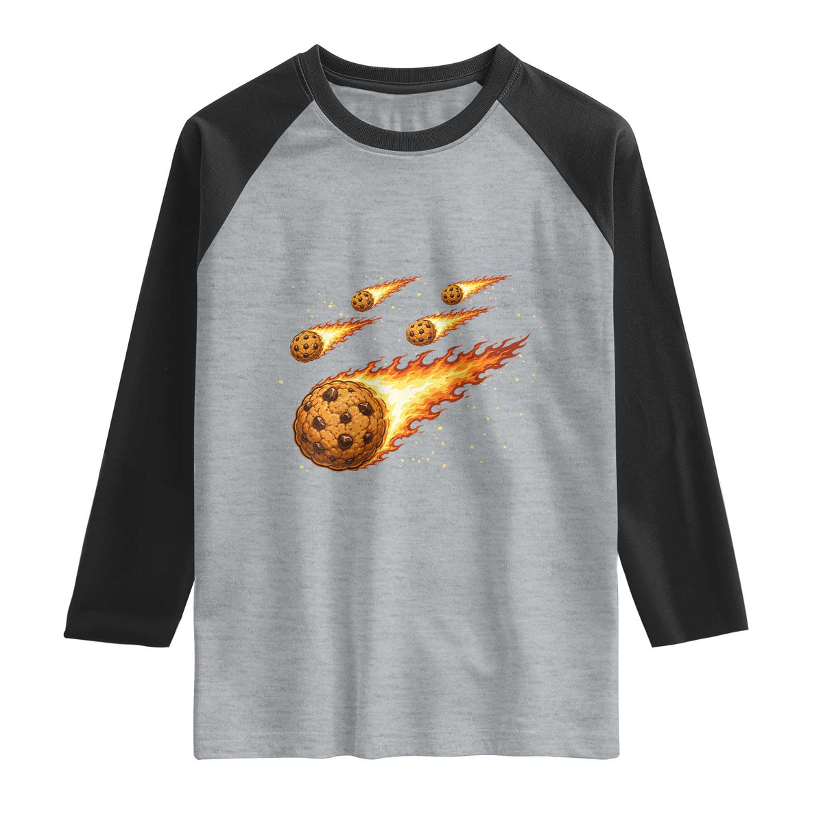 Cookie Meteor Shower Raglan Shirt Funny Space Dessert TS12 Heather Gray Black Print Your Wear