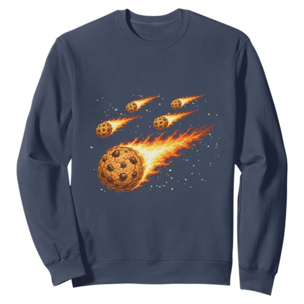 Cookie Meteor Shower Sweatshirt Funny Space Dessert TS12 Navy Print Your Wear