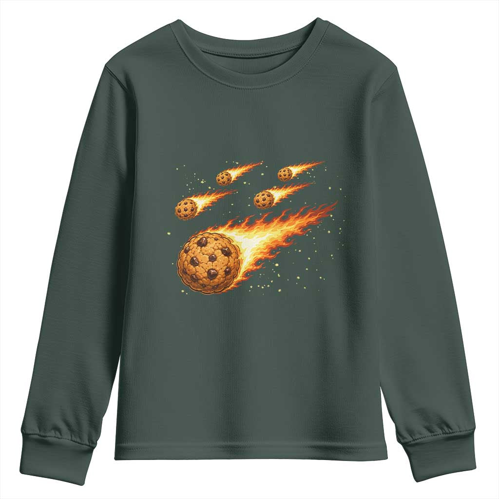 Cookie Meteor Shower Youth Sweatshirt Funny Space Dessert TS12 Dark Forest Green Print Your Wear