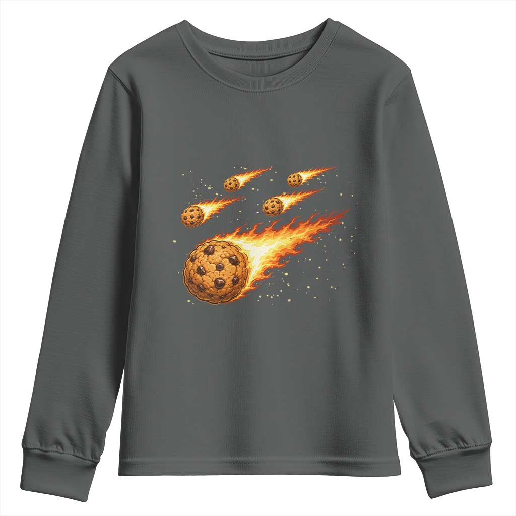 Cookie Meteor Shower Youth Sweatshirt Funny Space Dessert TS12 Dark Heather Print Your Wear
