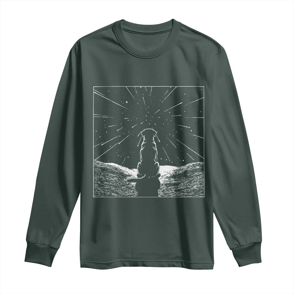 Meteor Shower Science Gift Long Sleeve Shirt Dog Watching Stars TS12 Dark Forest Green Print Your Wear