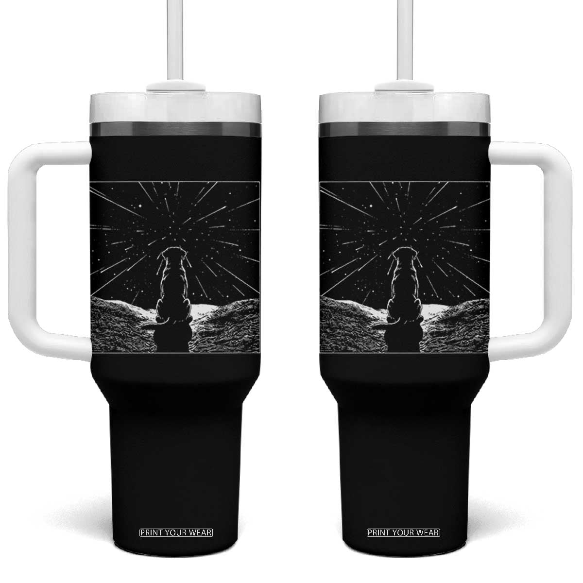 Meteor Shower Science Gift Tumbler With Handle Dog Watching Stars TS12 One Size: 40 oz Black Print Your Wear