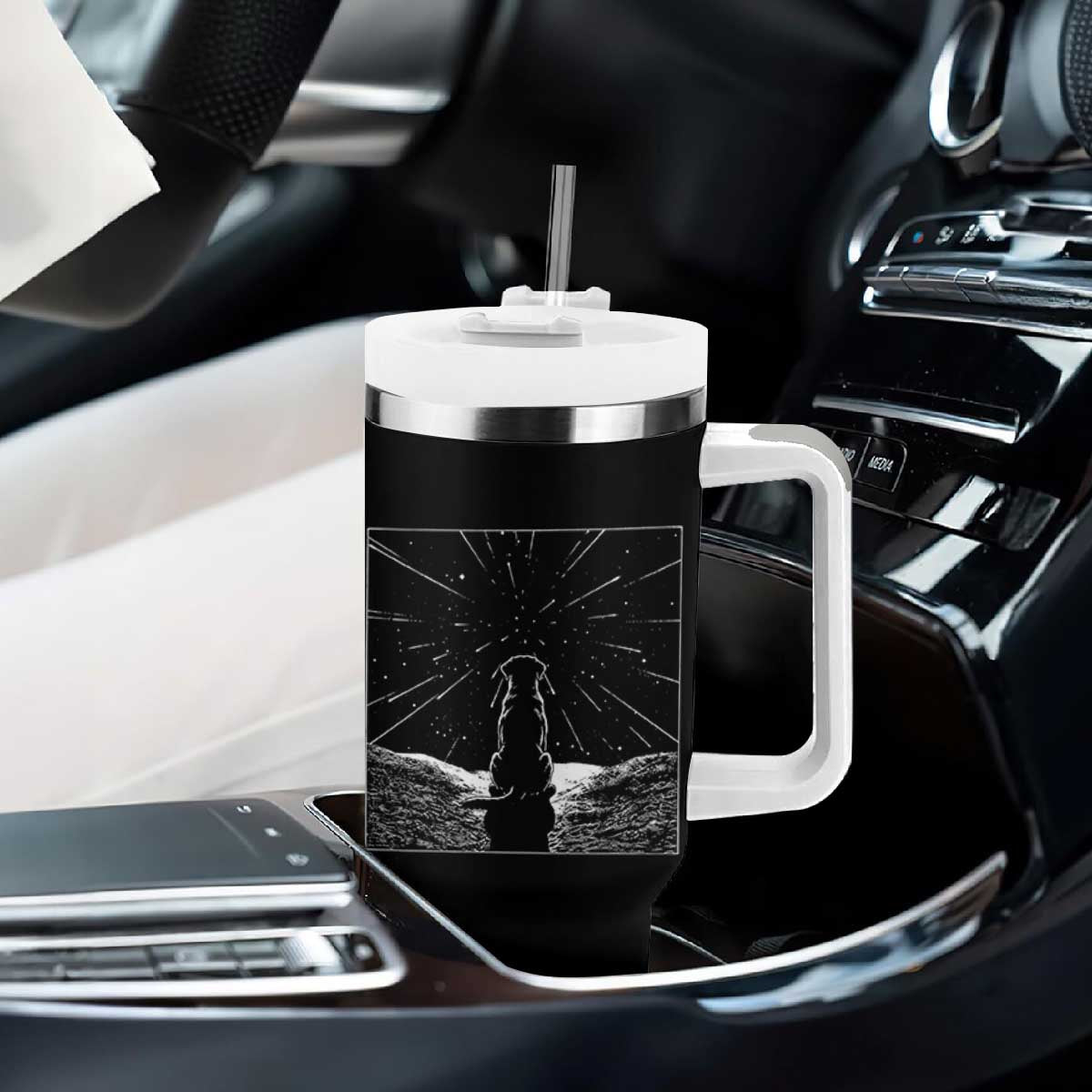 Meteor Shower Science Gift Tumbler With Handle Dog Watching Stars TS12 Print Your Wear